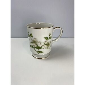 Lefton China White Dogwood Mug Hand painted 07813‎ Gold